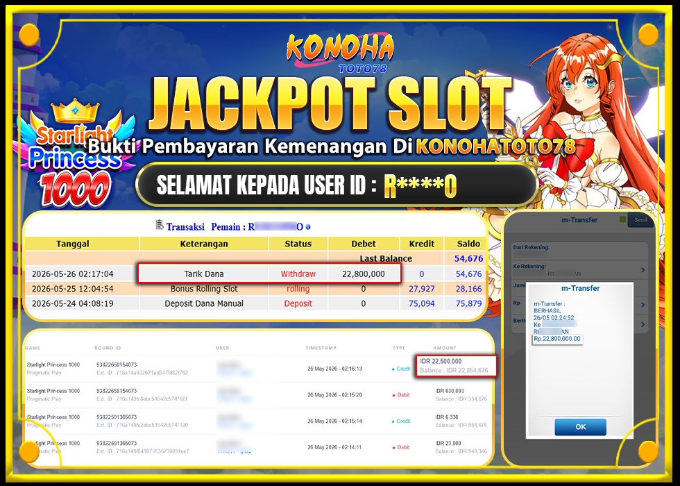 KONOHATOTO78 JACKPOT STARLIGHT PRINCESS 1000 Rp22.800.000,LUNAS